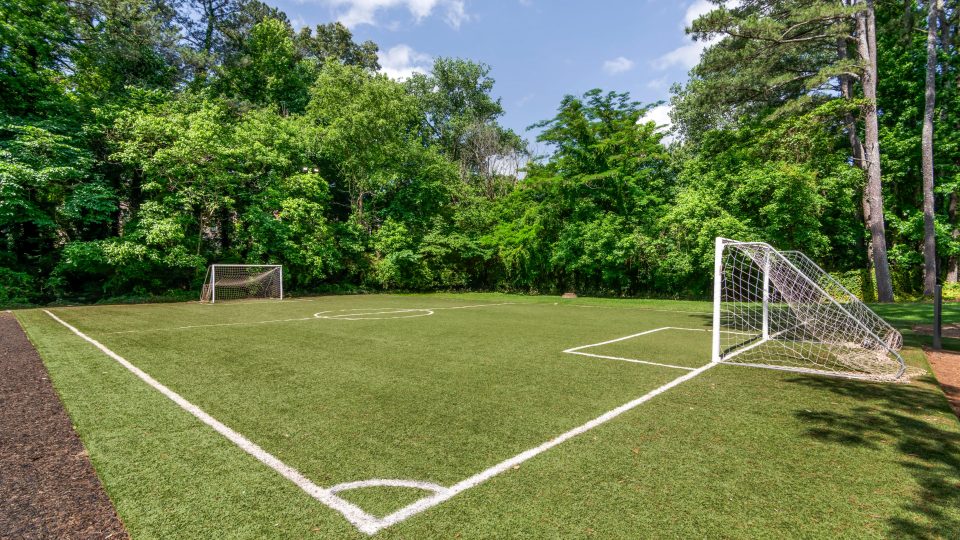 a soccer field with a goal and trees at The  Bowie